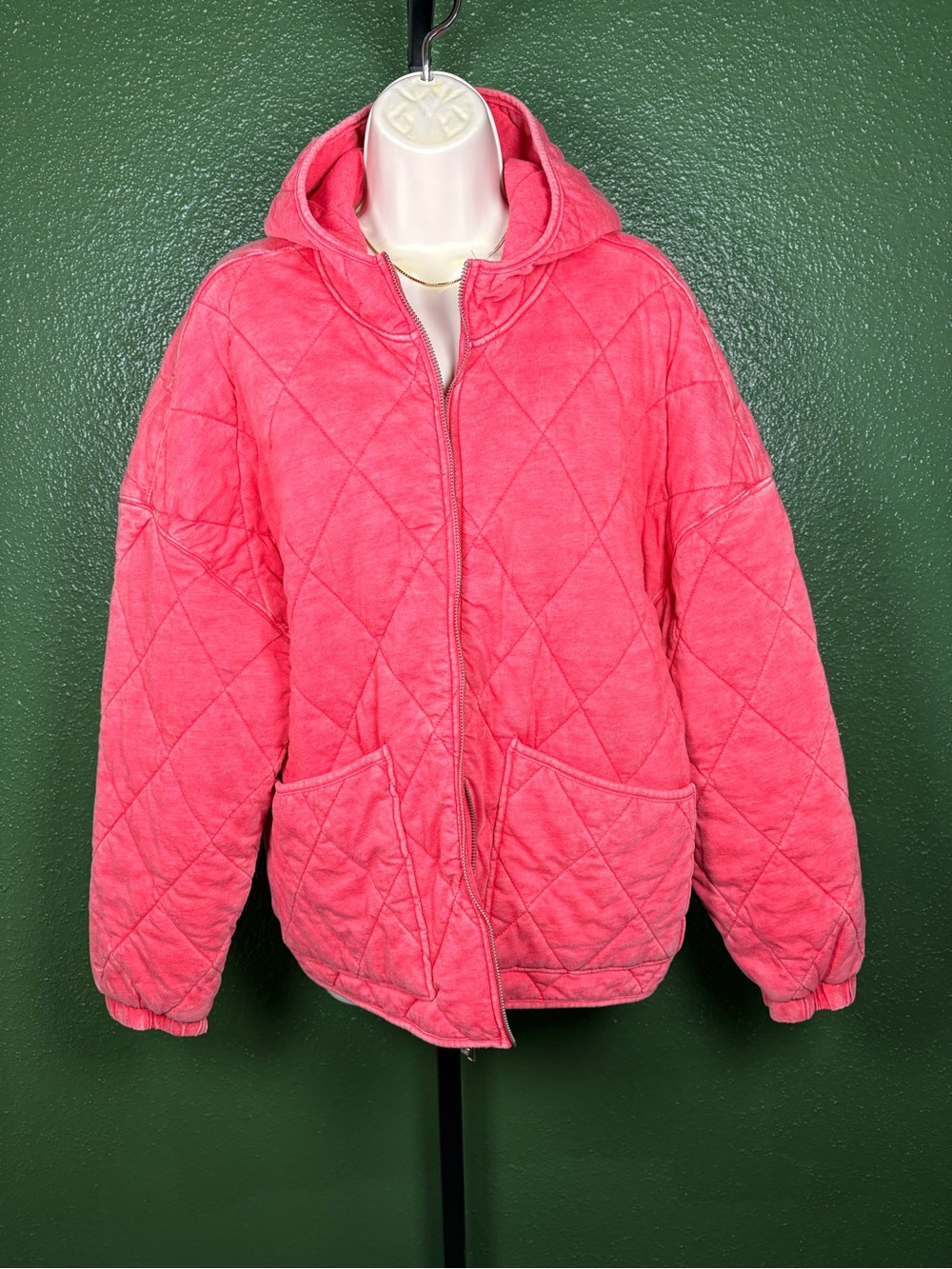 Quilted Hooded Jacket in Coral